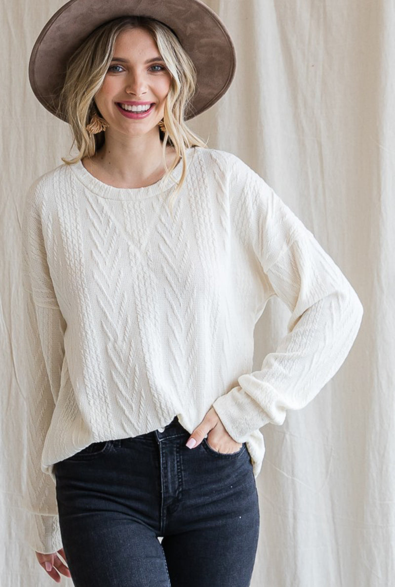 White Cable Knit Top